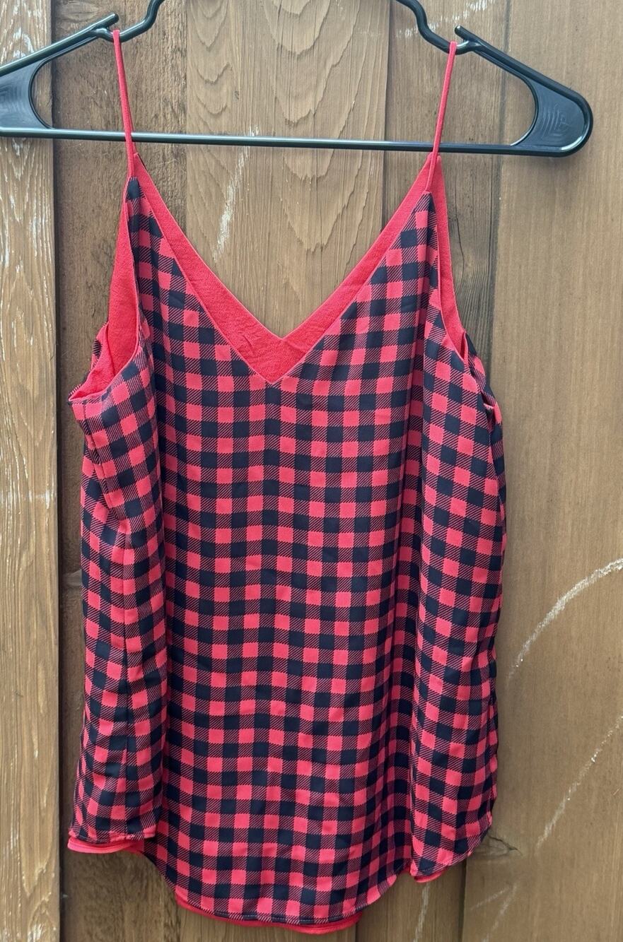 Express Reversible Barcelona Cami Tank Top- Red/black Gingham Buffalo Small